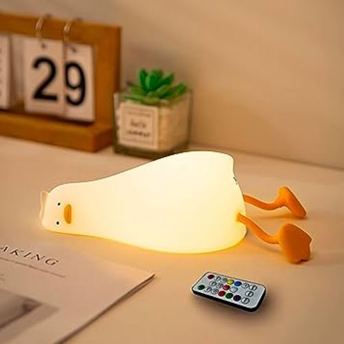 Amazon.com: Lying Flat Benson Duck Multi-Color Lamp with Remote Control, Rechargeable Silicone Night Light, Dimmable Cute Light Up Duck, Nursery Nightlight, Bedside Lamp for Breastfeeding, Kawaii Room Decor. : Baby