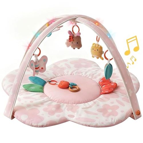 Baby Play Gym & Activity Mat with Light-up Musical Arch with 6 Sensory Toys | Multi-stage baby play gym, sensory toys with music and lights, quick assembly, removable washable mat