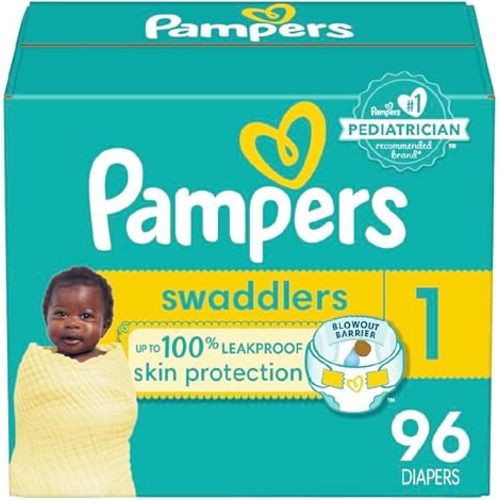 Pampers Baby Diapers - Swaddlers - Size 1, 96 Count, Ultra Absorbent Disposable Infant Diaper