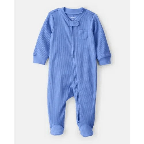 Baby Boy Rib Long-Sleeve Snug Fit Sleep & Play Pajamas - Blue | Carter's