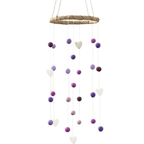 Felt Ball & Heart Nursery Ceiling Mobile- Purple, Lavender, Lilac- Children's Room Ceiling Decor- Nursery Baby Shower Gift- Handmade - 100% Wool Felt Shapes