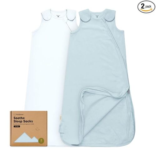 2-Pack Organic Baby Sleep Sacks, 100% Cotton - Soft & Breathable 0.5TOG Baby Wearable Blanket, Toddler Sleeping Sack 6-18 Months, Easy to Wear Transitional Swaddles for Newborns, Infants (Glacier, M)