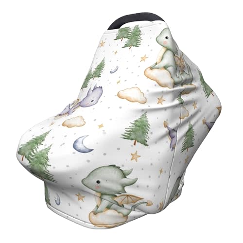 Cute Dinosaur Car Seat Covers Baby - Multi-use Nursing Car Seat Canopy Cover for Breastfeeding, Infant Stroller Cover, High Stretchy Chair Cover for Bbies Boys & Girls