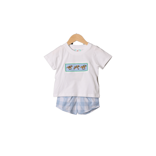 Smocked Blue Gingham Derby Short Set