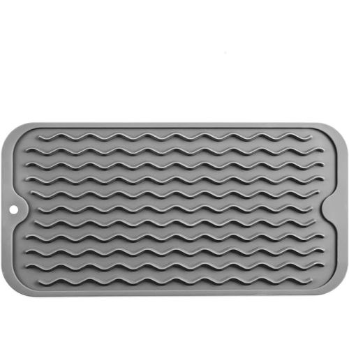 MicoYang Silicone Dish Drying Mat for Multiple Usage,Easy clean,Eco-friendly,Heat-resistant Silicone Mat for Kitchen Counter,Sink,Bar,Bottle,or Cup Grey S 12 inches x 6 inches - S(12"×6") - Gray