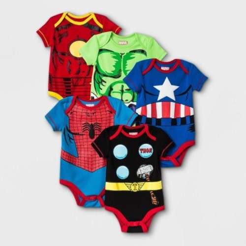 Baby Boys' 5pk Marvel Superheroes Jersey Knit Short Sleeve Bodysuits, Size: 18M