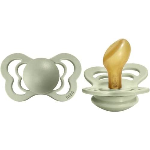 BIBS Pacifiers - Couture Collection | BPA-Free Anatomical Nipple | Natural Rubber Latex | Made in Denmark | Set of 2 Sage Color Premium Soothers | Size 6-18 Months