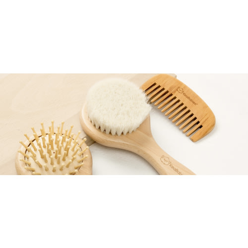 Baby Hair Brush and Comb Set for Newborn - Wooden Baby Hair Brush Set with Soft Goat Bristle, Baby Brush Set for Newborns, Baby Brush and Comb Set Girl,Toddler Cradle Cap Brush (Oval, Walnut)