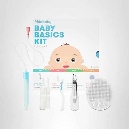 Frida Baby Basics Kit, 6pc Baby Essentials Kit Includes Nasal Aspirator Snotsucker, NailFrida Nail Files, Windi Gas Relief, DermaFrida Bath Brush + Silicone Carry Case