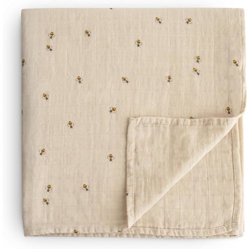 mushie Muslin Baby Swaddle Blanket | 100% Organic Cotton (Bees)