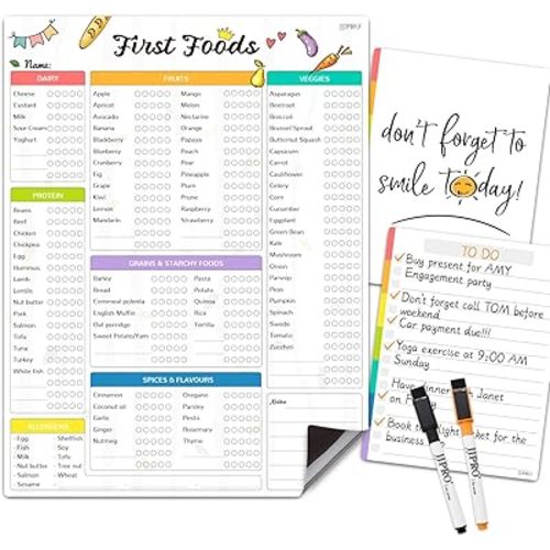 Newborn Baby or Toddler First Foods Tracker Whiteboard-Magnetic Dry Erase Daily Food Log-Reusable Daily Planner Chart to Log Feeding Food/Food Checklist/to-Do List - for New Parents,Nanny, Babysitter