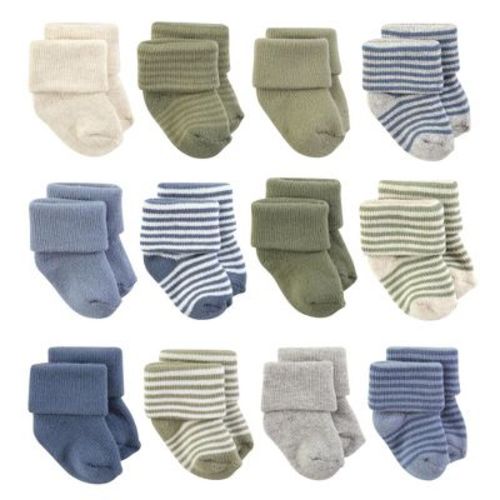 Hudson Baby Basics Infant Baby Cozy Terry Baby Sock 12-Pack, Coastal Stripe, 0-6 Months
