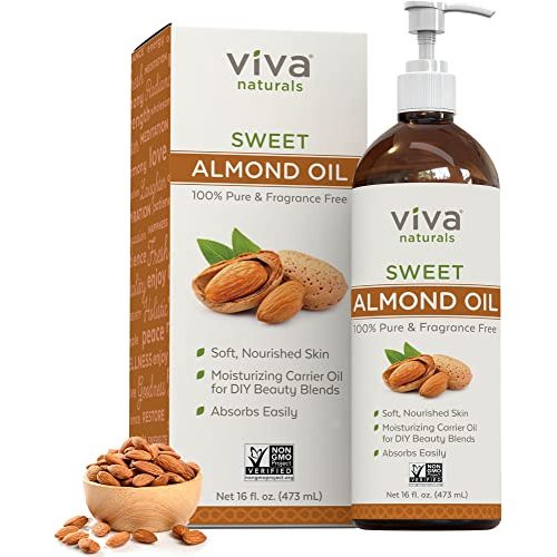 Sweet Almond Oil - 100% Pure Hair and Skin Softener, Non-Greasy Massage Oil, Carrier Oil for Essential Oils and DIY Beauty Blends, Expeller-Pressed Almond Oil for Hair and Body, Non-GMO, 16 fl oz