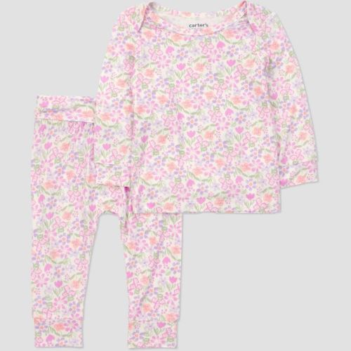 Carter's Just One You® Baby Girls' 2pc Comfy Soft Floral Top and Pants Set - Pink Floral Newborn