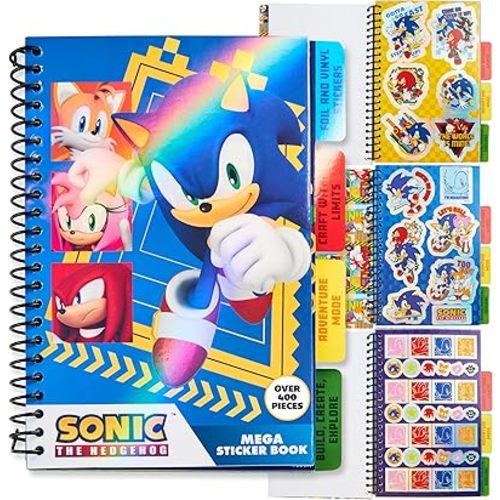 SONIC THE HEDGEHOG Sticker Book for Kids Teens Activity Book 28 Sticker Sheets Shadow Knuckles 400+ Collector Stickers for Scrapbooking Art Activity Set