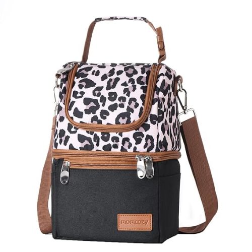 Momcozy Insulated Baby Bottle Bag, Multi-Function Breastmilk Cooler Bag, Fit as Wine Carrier or for Milk Bottles Like Dr. Brown, Comotomo, Philips, Nuk, Lansinoh, etc. - Leopard