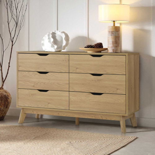George Oliver Drax 6 Drawer Dresser for Bedroom, 47.3″ W Modern Wide Chest of Drawers, Wood Storage Organizer for Clothes, Entryway, Hallway, Nursery or Living Room & Reviews | Wayfair