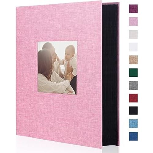 Artmag Fabric Photo Album 4x6 300 Large Capacity for Family Wedding Anniversary Linen Album Holds 300 Horizontal Photos (300 Pockets, Pink)
