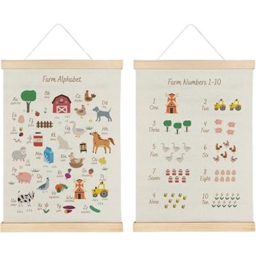 Qvapt Farm Animal Number Alphabet Poster Set - Farm Animal Number Alphabet Playroom Nursery Wall Art, Playroom Nursery Decor,Fram Animal Posters 12x16 with Hanger