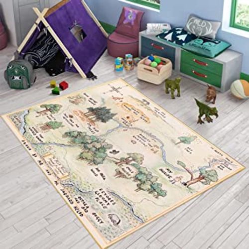 Kids Room Rug, Pooh Bear Map,Soft Play Rug, Play Rug, Nursery Rug, C107 (47”x71”)=120x180cm