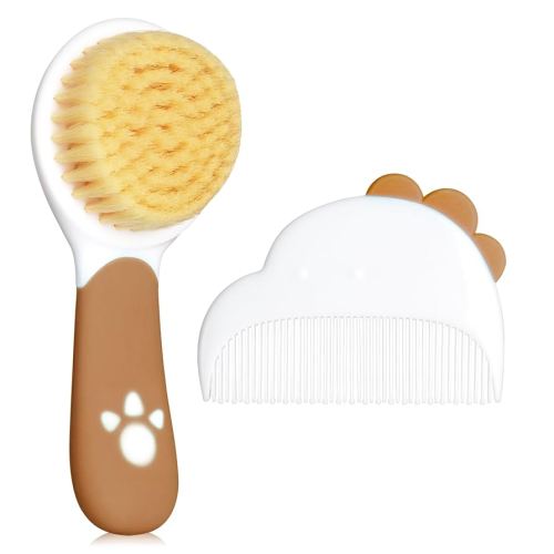 Baby Hair Brush and Comb Set, Soft Bristles Cradle Cap Brush for Newborns, Toddlers, Baby Registry Gift (Wood Color)