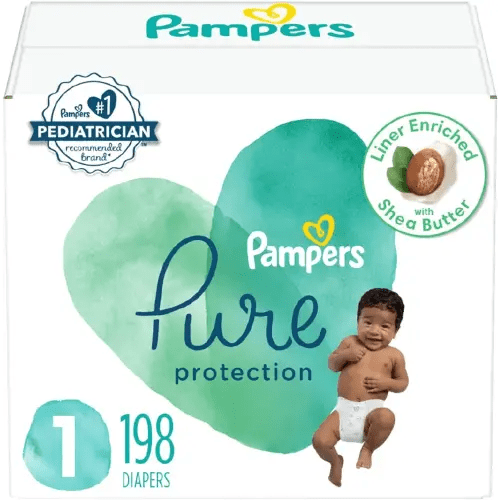 Pampers Pure Protection Diapers - Size 1, One Month Supply (198 Count), Hypoallergenic Premium Disposable Baby Diapers (Packaging May Vary)