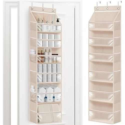STORAGE MANIAC Over the Door Organizer Large Capacity Hanging Organizer, Clear Deep Pockets Behind Door Closet Organizer and Storage for Nursery, Bathroom, Bedroom, Pantry, 1 Pack Oat Beige