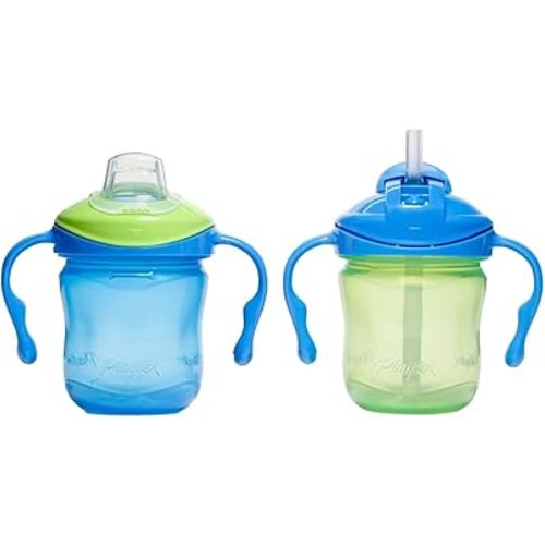 Playtex Baby Sipsters Stage 1, Straw and Soft Spout, Trainer Starter Kit - Blue & Green, 2 Count