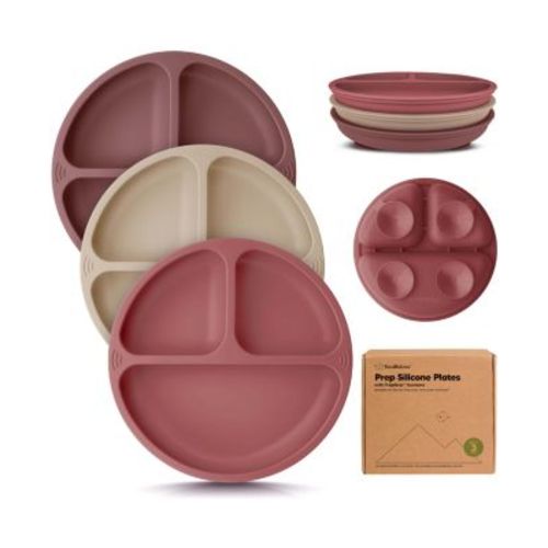 3-Pack Prep Suction Plates for Baby, 100% Silicone Toddler Plates, BPA-Free Divided Baby Plates with Suction
