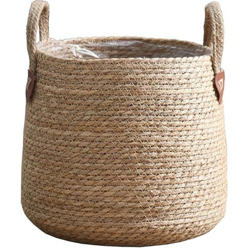 Woven Plant Basket Decorative Storage Basket Large Capacity Flower Pots Plant Container for Lawn Yard Balcony Home Windowsill, S
