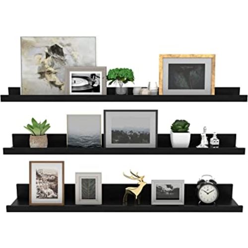 Giftgarden 36 Inch Black Floating Shelves for Wall, Picture Ledge Large Photo Shelf for Bedroom Living Room Kitchen Bathroom Storage Shelving, Set of 3 Different Sizes