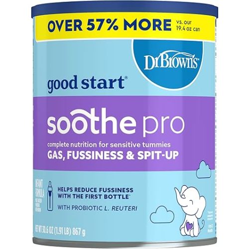 Good Start | Dr. Brown's Soothe Pro, Baby Formula Powder, for Sensitive Tummies, Gas, Fussiness and Spit-Up, Infant Formula with Probiotics, DHA, Non-GMO, 30.6 Ounce