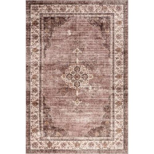 Nuloom Winnie SplashGuard Distressed Medallion Machine Washable Area Rug, 5' x 7', Blush