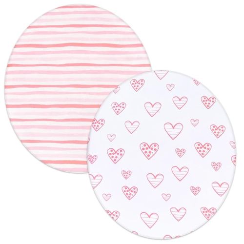 Bassinet Sheets Compatible with Fisher-Price On-The-Go Baby Dome, 2 Pack, 100% Jersey Knit Cotton Fitted Sheets, Breathable and Heavenly Soft, Pink Hearts and White Stars Print for Baby