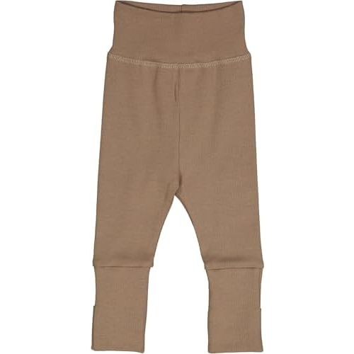 Organic Cotton Rib Pants with Foldable Feet - 0-3 Months,Walnut