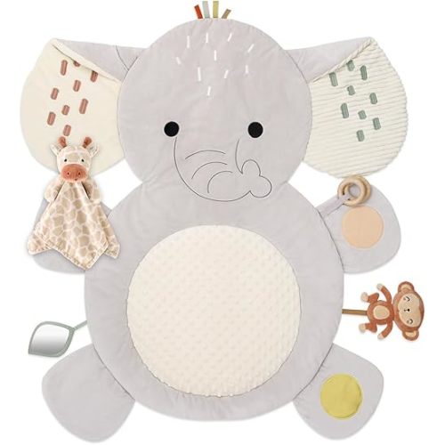 The Peanutshell Tummy Time Mat and Giraffe Baby Lovey Security Blanket - Baby Floor Play Mats - Newborn, Infant - Padded Activity Playmat for Babies, Gender Neutral Safari Elephant Nursery Decor Rug