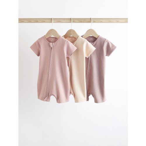 Pale Pink 3 Pack Two Way Zip Baby Romper (0mths-3yrs)