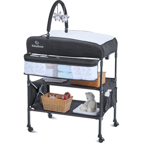 BabyBond Portable Baby Changing Table, Foldable Diaper Changing Table Dresser Waterproof Height Adjustable Changing Station for Infant and Newborn(Grey)