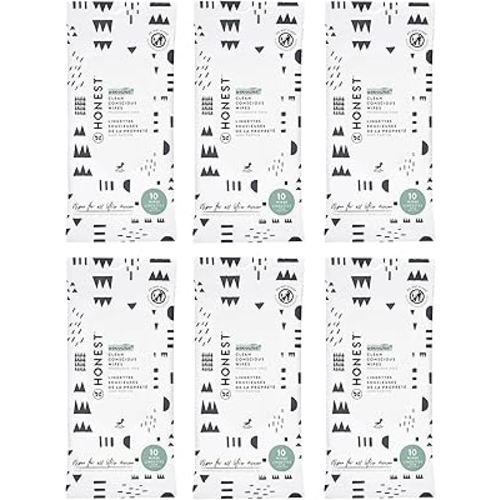 The Honest Company Clean Conscious Multi-Use Wipes | Hypoallergenic + Unscented for Sensitive Skin | Over 99% Water, Compostable, Plant Based, Baby Wipes | Pattern Play, 10 Count (Pack of 6)