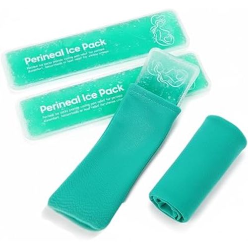 Perineal Cooling Pad, Postpartum Cold Packs Gel Bead Ice Pack Cold Therapy for Women After Pregnancy and Delivery, 2 Ice Pack and 3 Cover (Green Gel Ice Pack)