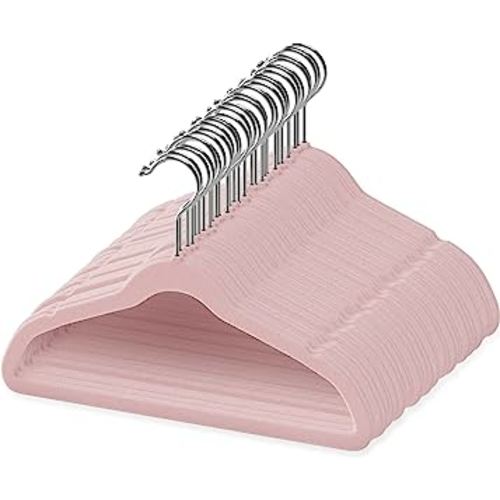 50 Premium Baby Velvet Hangers - 11.8" Inch Non-Slip Baby Hangers, Ultra-Slim Space-Saving Children Hangers - 360° Swivel Hook, Strong & Durable Infant & Toddler Clothes Hangers - Pink