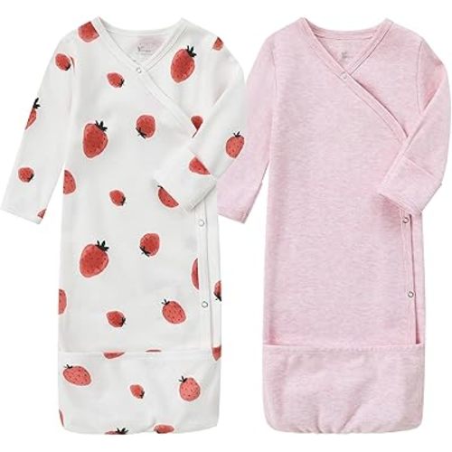 O2 BABY 100% Organic Cotton Kimono Gown with Mittens & Fold-Over Pouch