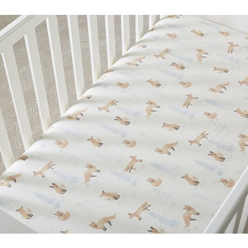 Woodland Fox Flannel Crib Fitted Sheet | Pottery Barn Kids