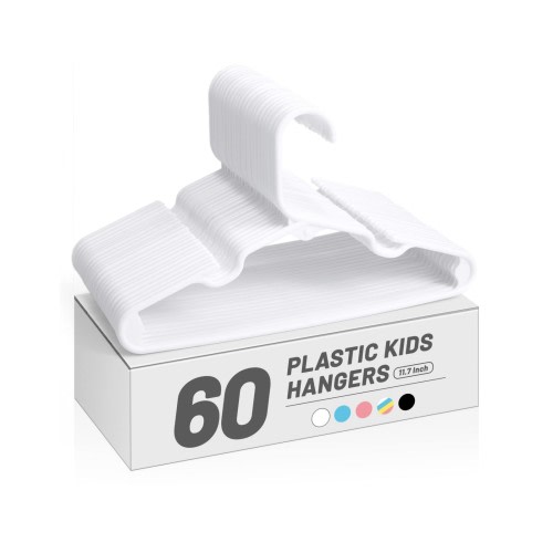 ACSTEP Kids Hangers 11.4", Toddler Fabric and Plastic Baby Clothes Hangers - 60 Pack - White