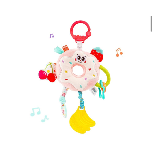 Jollybaby Baby Pull Vibration Toy - Tummy Time Sensory Hanging Toys for Car Seat, Stroller, Crib & Play Gym, with Babies Rattles & Teether, Airplane Travel Toys for Toddlers Gift - Donut