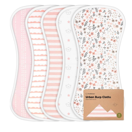 Organic Burp Cloths Baby Boy & Girl - 5-Pack Super Absorbent Cotton Burping Cloths for Babies, Soft & Plush Newborn Spit Up Rags, Infant Towels for Milk Spit Up, Unisex, Large 21" x 10" (Sweet Charm)