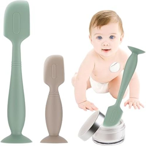 2Pack Baby Diaper Cream Spatula,Soft Silicone Diaper Cream Applicator,Butt Paste Spatula Diaper Cream Brush for Newborn Baby, 1xLarge Size 1xSmall Size(Green/Khaki)
