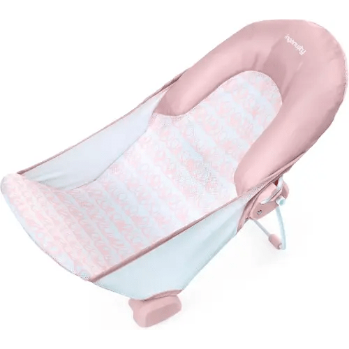 Ingenuity Foldaway 2-Position Bather, 2-Position Adjustable Support Baby Bath seat for Sink or Bathtub, Ages 0-6 Months, up to 20 pounds, Pink