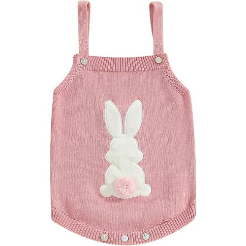 woshilaocai Baby Boy Girl Bunny Sweater Knit Sleeveless Easter Romper Toddler Jumpsuit Cute Outfit