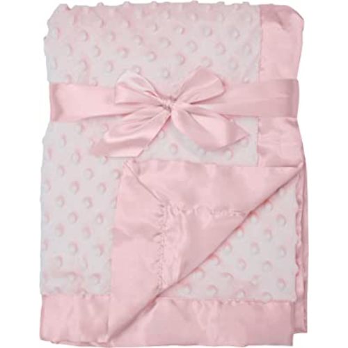 American Baby Company Heavenly Soft Chenille Receiving Blanket, 2-Layer Design with Minky Dot & Silky Satin, Pink, 30" x 40" for Boys and Girls